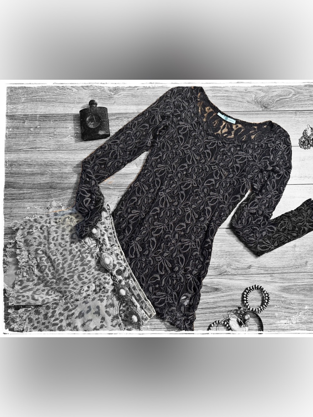 Maurices Black Floral Lace Long Sleeve Tee